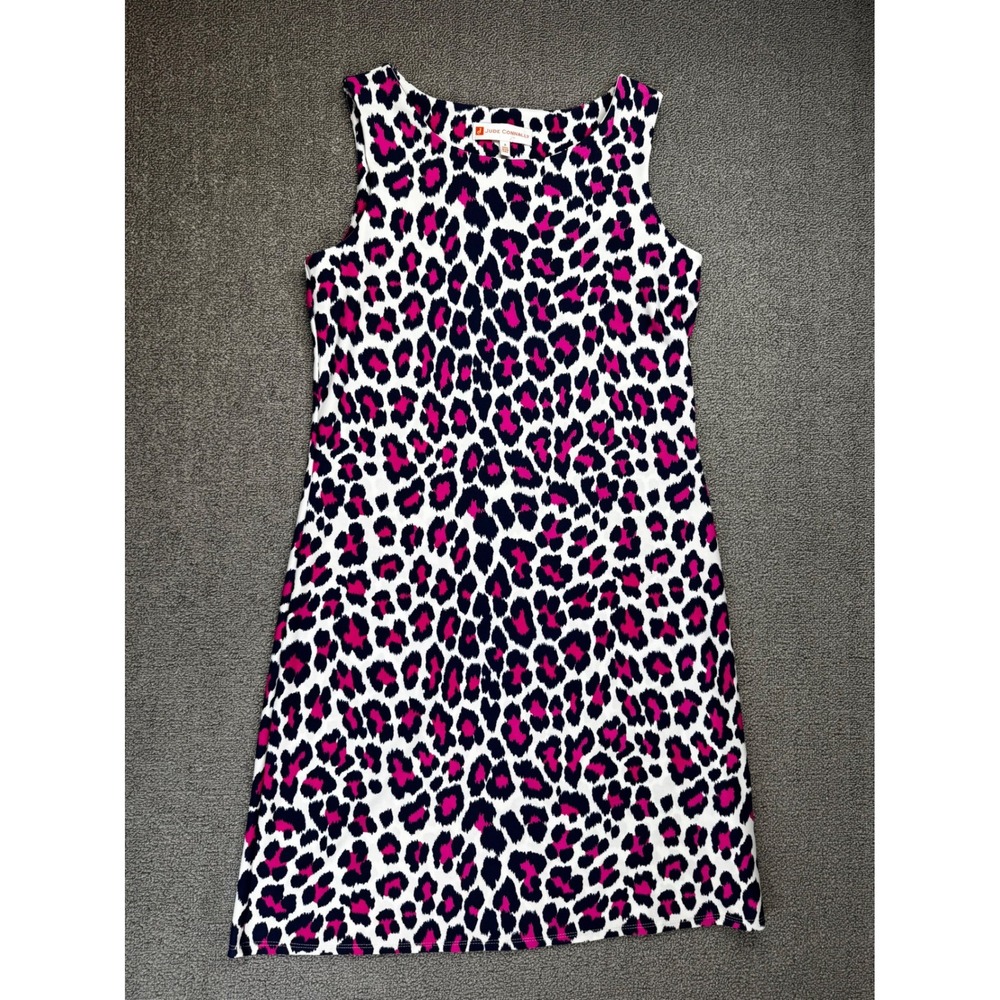Jude Connally Dress Womens Small Pink Blue Leopard Print Beth Sleeveless Shift